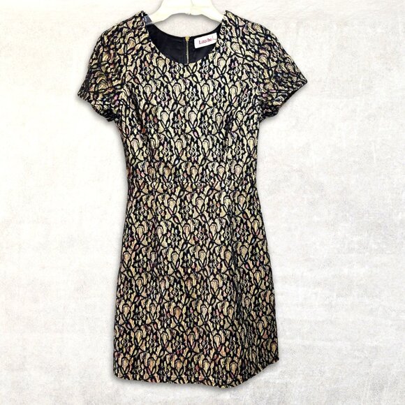 Louche Black Lace Dress Metallic Gold Threading Cocktail Party Designer - Picture 1 of 4